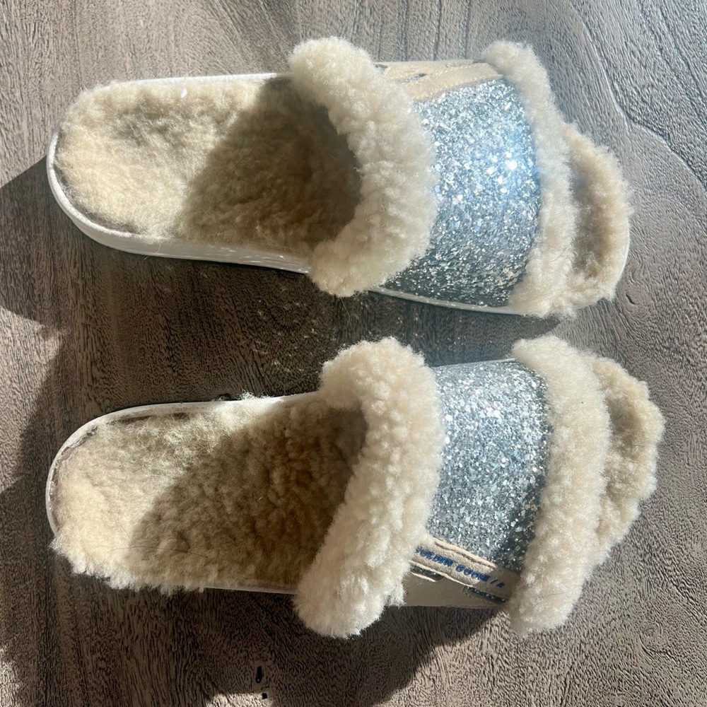 Golden Goose Poolstar Genuine Shearling & Glitter Slide Sandal (Women)
